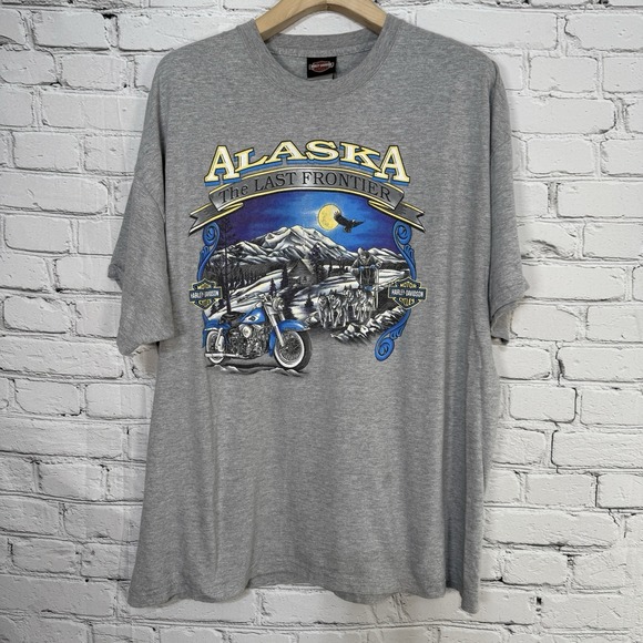 Vintage Harley Davidson Anchorage Alaska T-Shirt 2XL Grey 2002 The Last Frontier - Picture 1 of 16